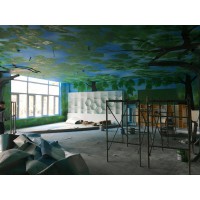 临沂墙绘画室直销无框油画 新中式墙体彩绘 楼梯室内组合画